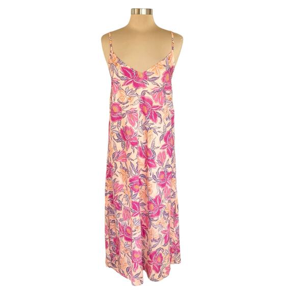 Old Navy Pink & Orange Floral Print Midi Length Sundress Sz MED Tropical Resort - Picture 2 of 10